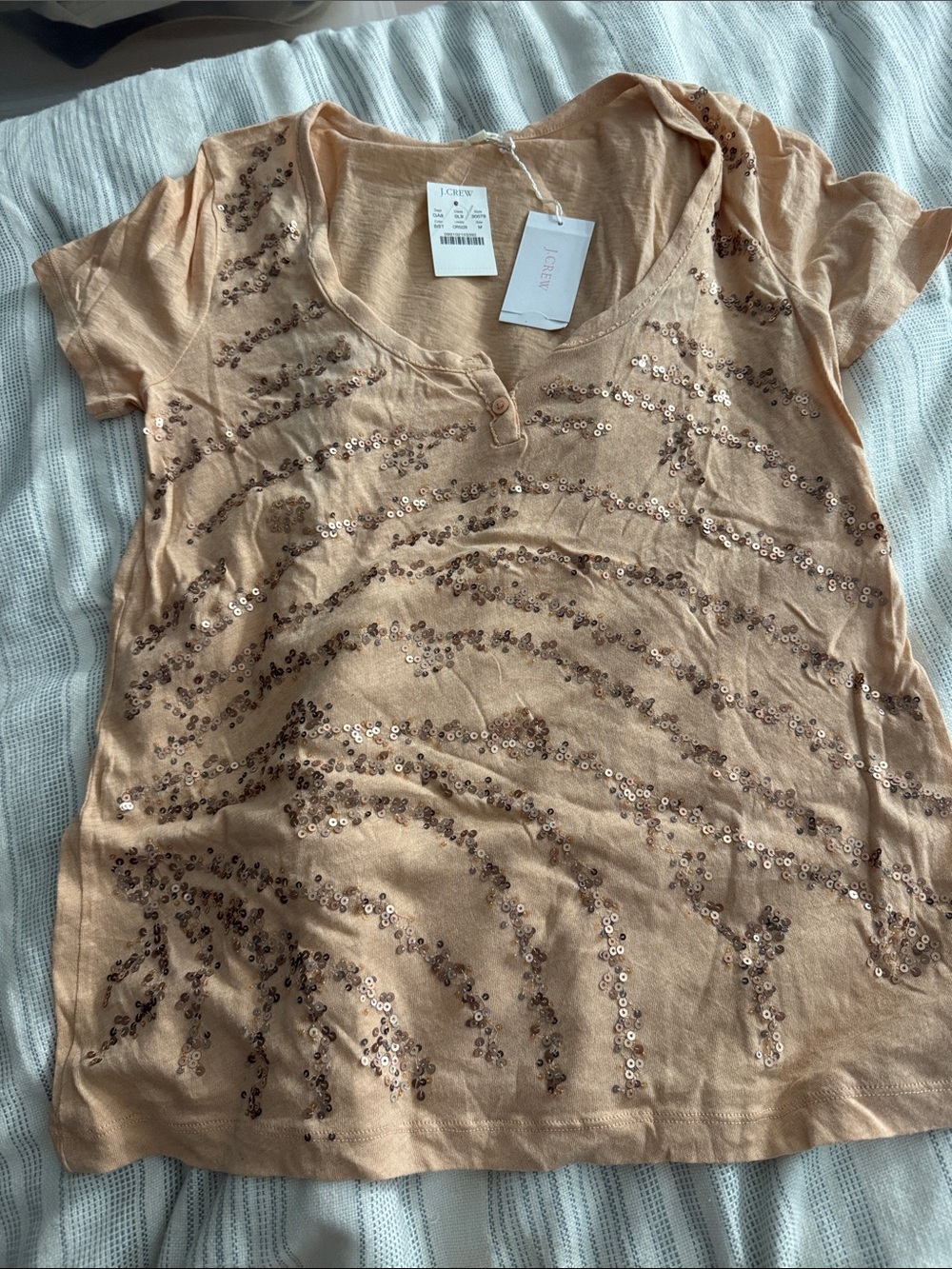 NWT J. Crew Peach Sequin Short Sleeve Tee Medium